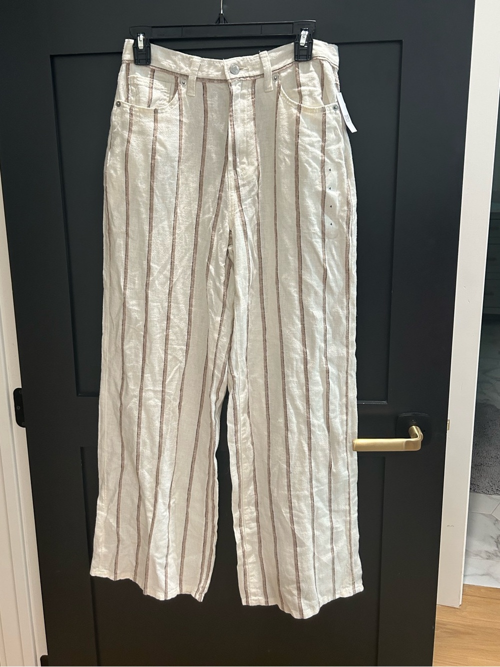 GAP Cream Wide-Leg Pants with Brown Pinstripes